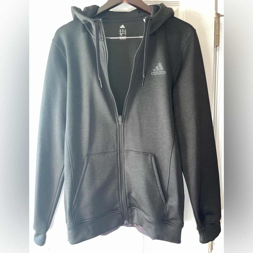 Adidas Men’s Hoodie Medium Black Full Zip Athletic Sweatshirt